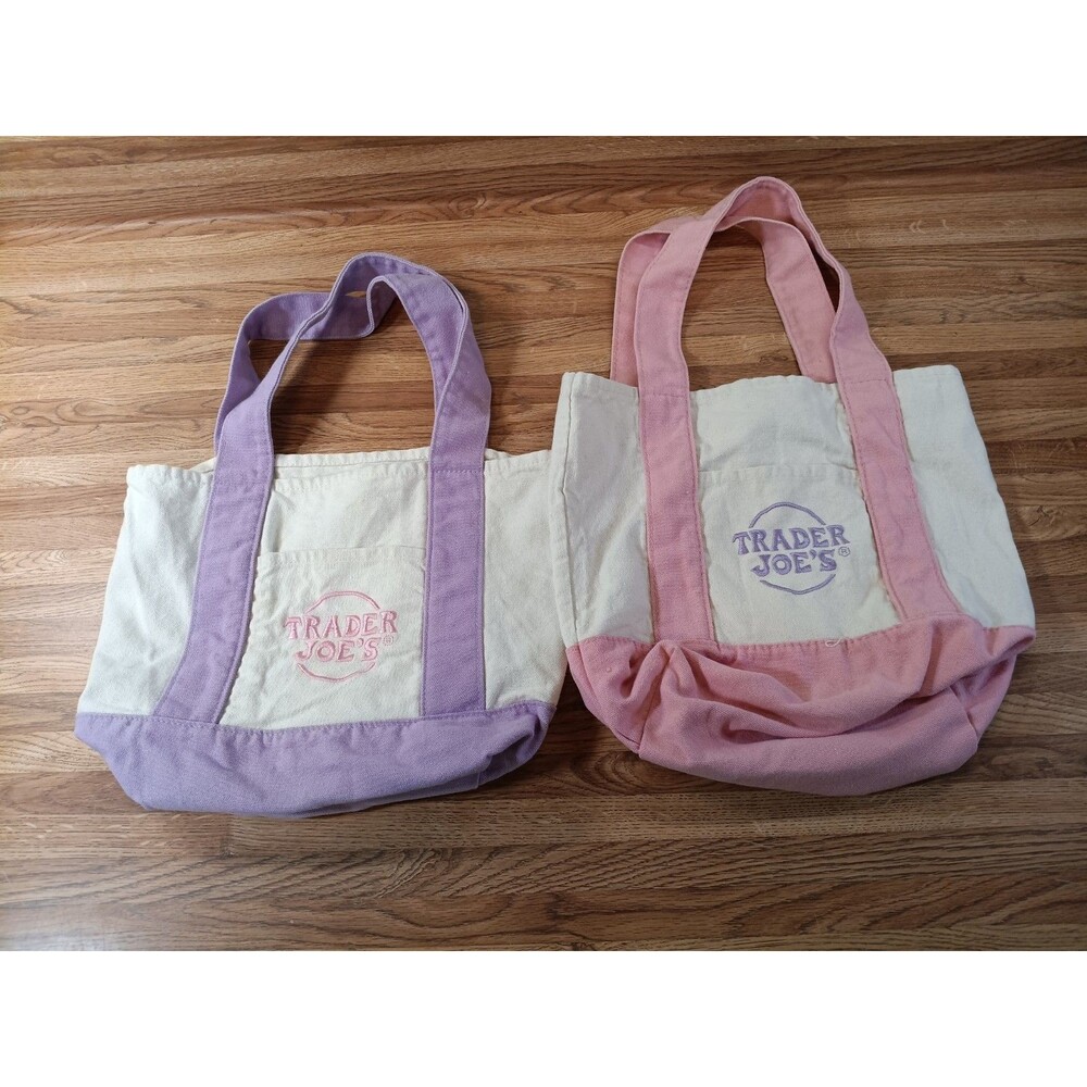 Trader Joes Mini Tote Bags Pink/Purple Set Of 2